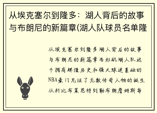 从埃克塞尔到隆多：湖人背后的故事与布朗尼的新篇章(湖人队球员名单隆多)