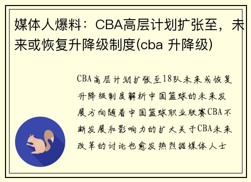 媒体人爆料：CBA高层计划扩张至，未来或恢复升降级制度(cba 升降级)