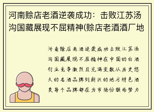 河南赊店老酒逆袭成功：击败江苏汤沟国藏展现不屈精神(赊店老酒酒厂地址)