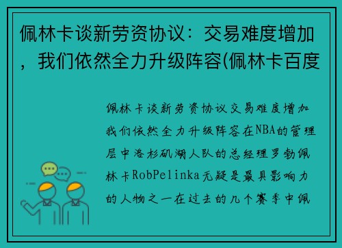 佩林卡谈新劳资协议：交易难度增加，我们依然全力升级阵容(佩林卡百度百科)