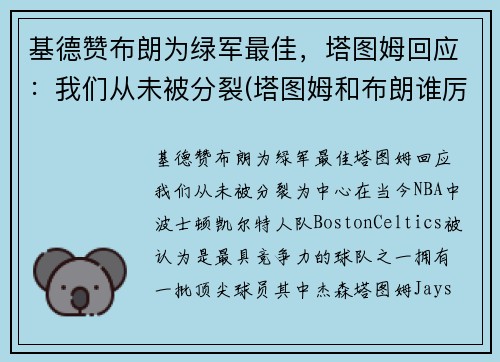 基德赞布朗为绿军最佳，塔图姆回应：我们从未被分裂(塔图姆和布朗谁厉害)